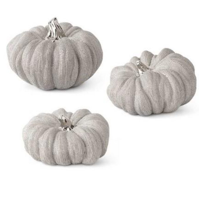 Silver Metallic Textured Ceramic Pumpkins - Set of 3