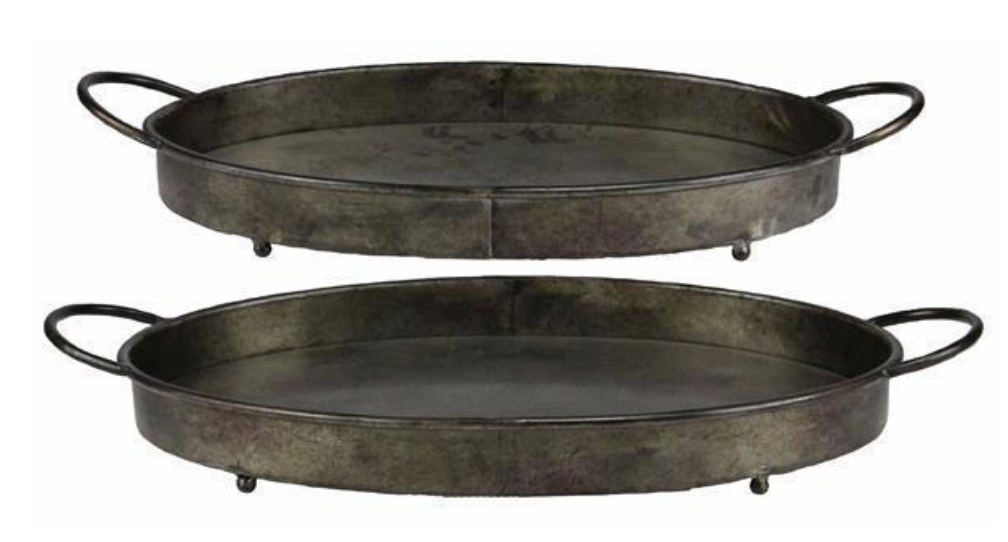 Oval Antiqued Grey Gunmetal Tray
