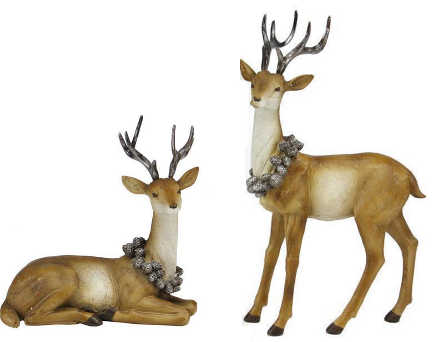 Deer w. Silver Pincones - Set of 2