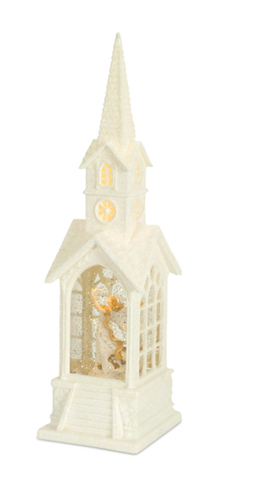 CHURCH SNOW GLOBE W/ANGEL WATER LANTERN