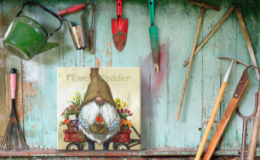 Flower Peddler Gnome Giclee Wall Art
