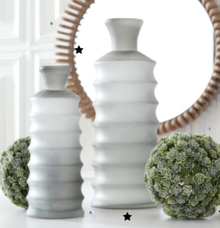 GRAY RIBBED HANDBLOWN GLASS VASES - Set of 2