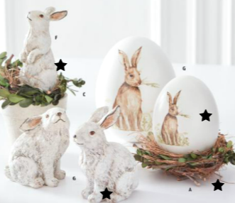 Ceramic Tabletop Eggs With Vintage Bunny Set of 2