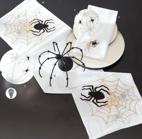 White Halloween Runner with Embroidered Spider - 72"