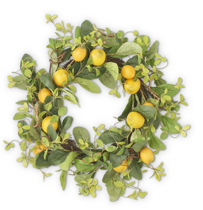 Lemon And Foliage Wreath W/Grapevine Base- 22"
