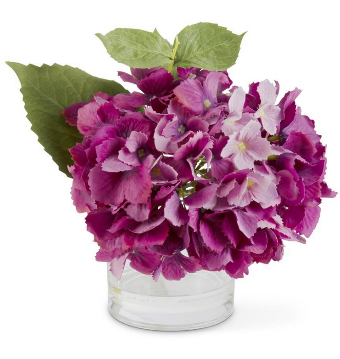 Purple Real Touch Hydrangea in Glass Vase