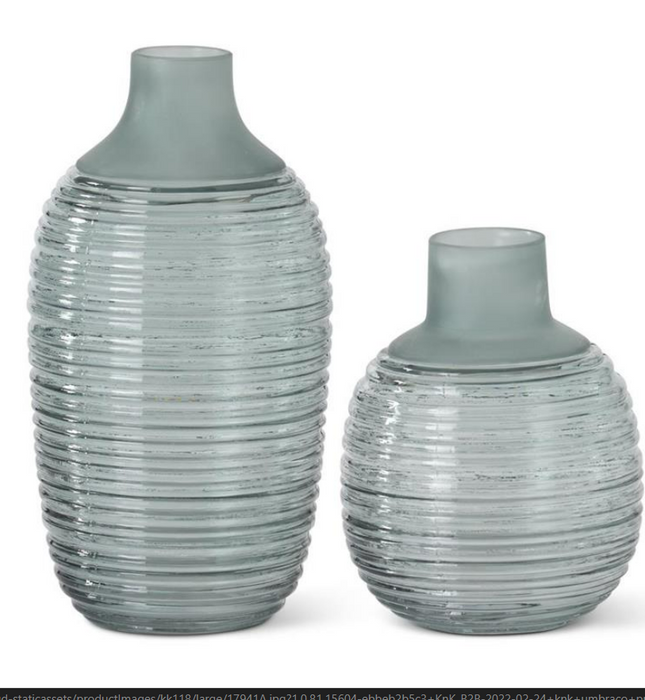 FROSTED SAGE GREEN RIBBED BOTTLE NECK VASES - 3 Options