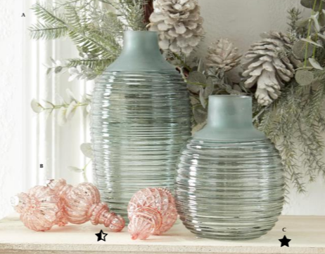 FROSTED SAGE GREEN RIBBED BOTTLE NECK VASES - 3 Options