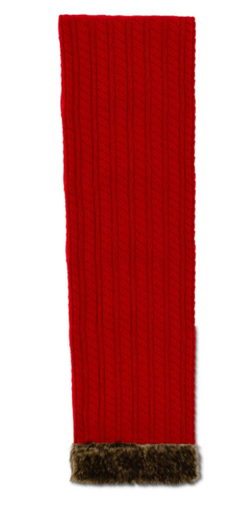 Red Cable Knit and Fur Runner - 72"