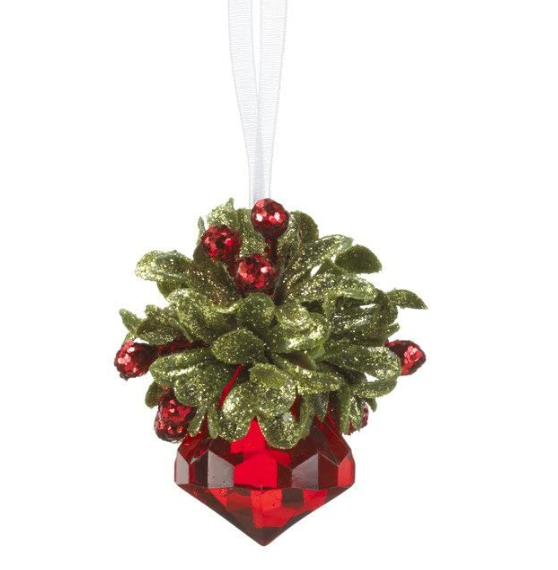 Teeny Mistletoe Red Colored Krystal Ornament - 2 Options