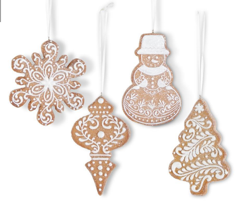 BROWN RESIN GLITTERED GINGERBREAD ORNAMENTS - 5 Options