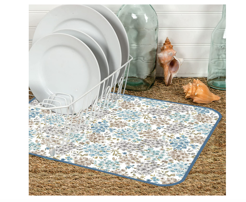 Blue Escape Hydrangeas Kitchen Microfiber Dish Drying Mat