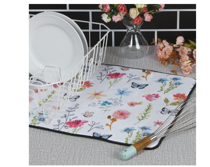 Wrapped in Grace Blooms and Butterflys Kitchen Dish Drying Mat