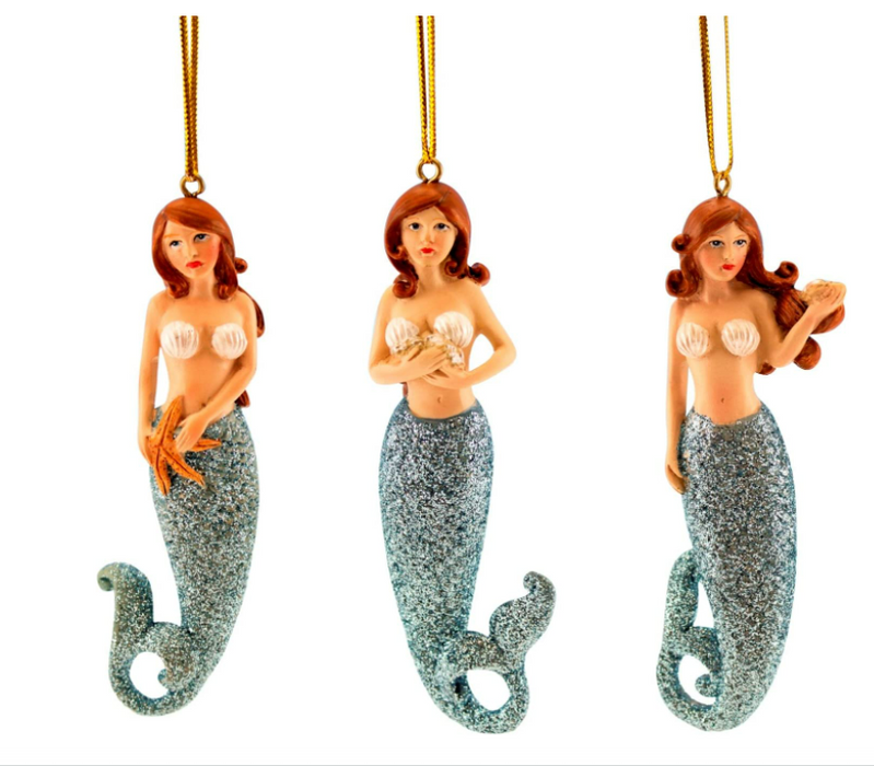 Blue Mermaids of Sea Coastal Holiday Ornaments - 4 Options