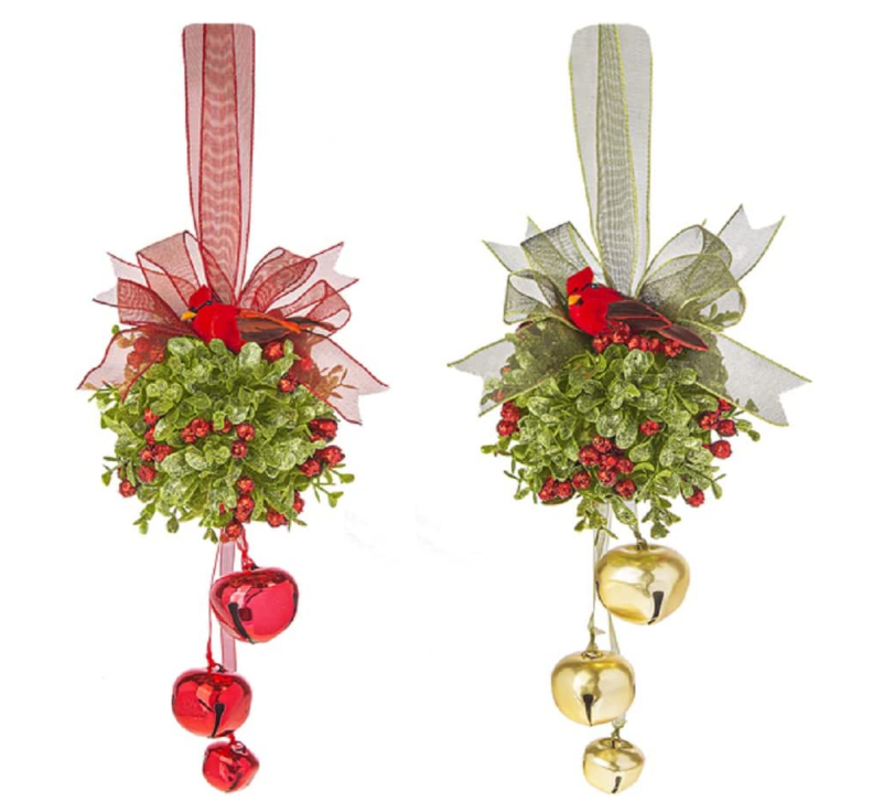 Cardinal Jingle Bell Door Kissing ball- 3 Options
