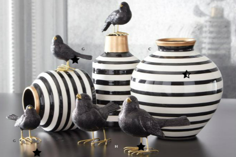 GLITTERED BLACK RESIN BIRDS W/GOLD FEET - 4 Options