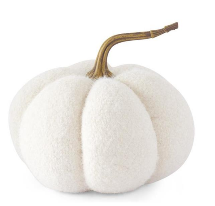FUZZY WHITE KNIT PUMPKIN W/RESIN STEM - 3 Sizes