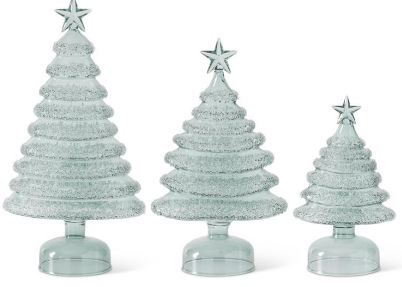 Sage Green Glass Iced Layers Christmas Trees - Set of 3