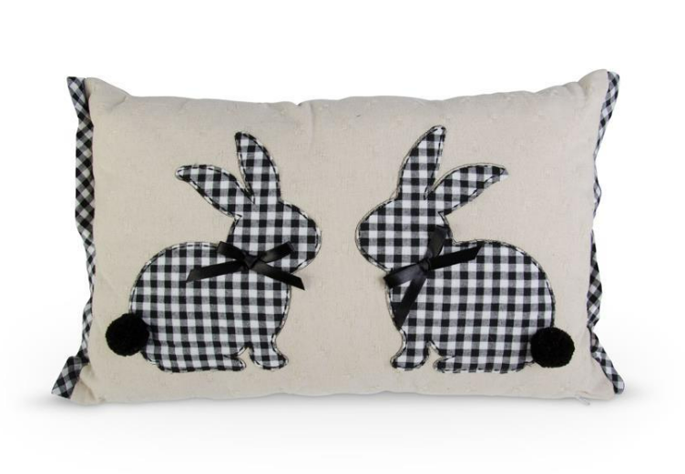 BLACK & WHITE GINGHAM EASTER BUNNY RECTANGULAR PILLOW
