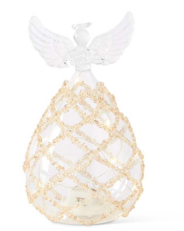 Clear Glass LED Angel with Gold Beads