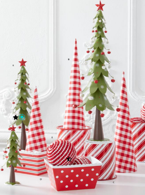 White and Red Whimsical Metal Trees - Set of 3 - 2 Options