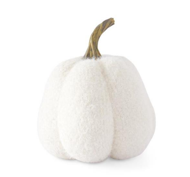 FUZZY WHITE KNIT PUMPKIN W/RESIN STEM - 3 Sizes