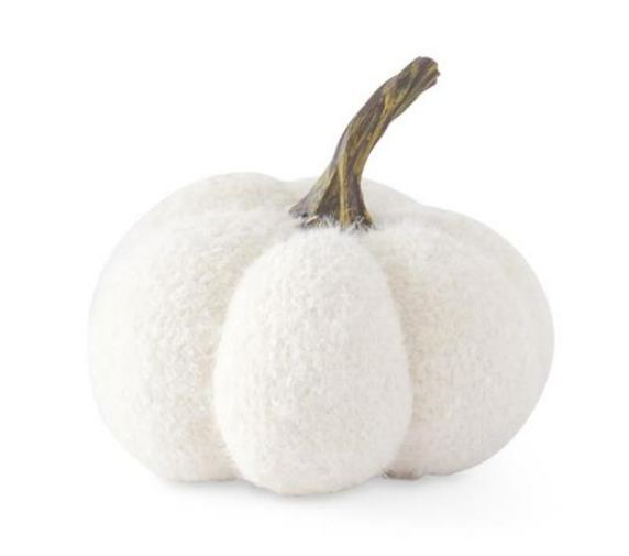 FUZZY WHITE KNIT PUMPKIN W/RESIN STEM - 3 Sizes