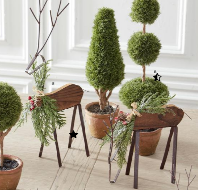 Glittered Wood & Brown Metal Deer with Pine - Set of 2