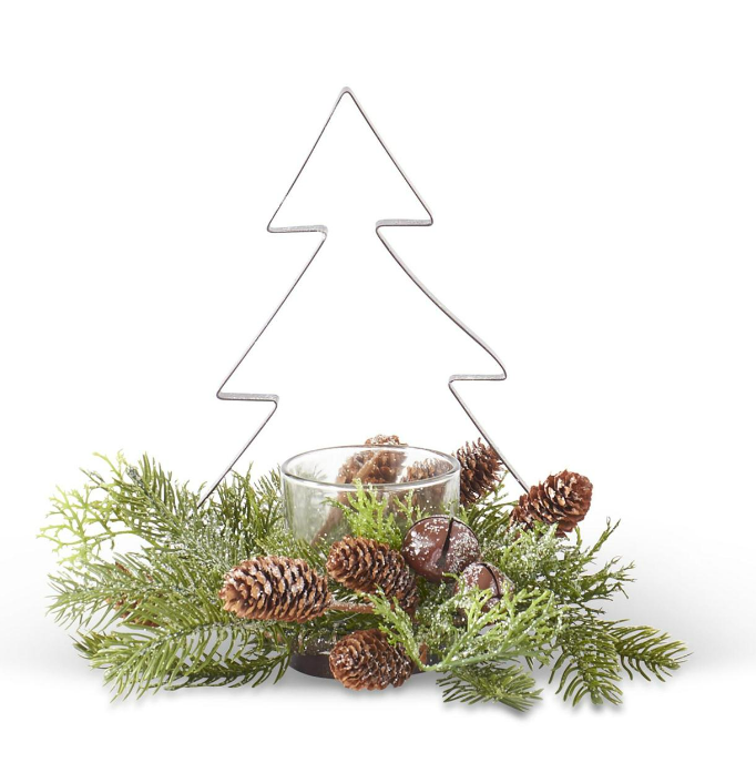 Glittered Brown Metal Cutout Votives W/Pine - 2 Styles