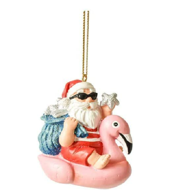Inflatable Flamingo with Santa Ornament