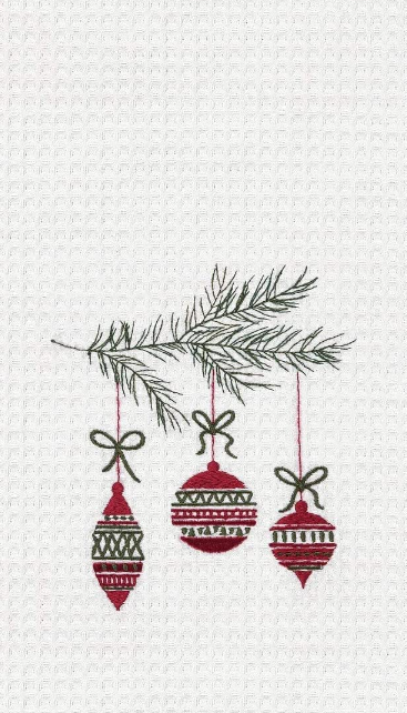 Ornate Ornaments Pine Rosy Red Waffle Towel