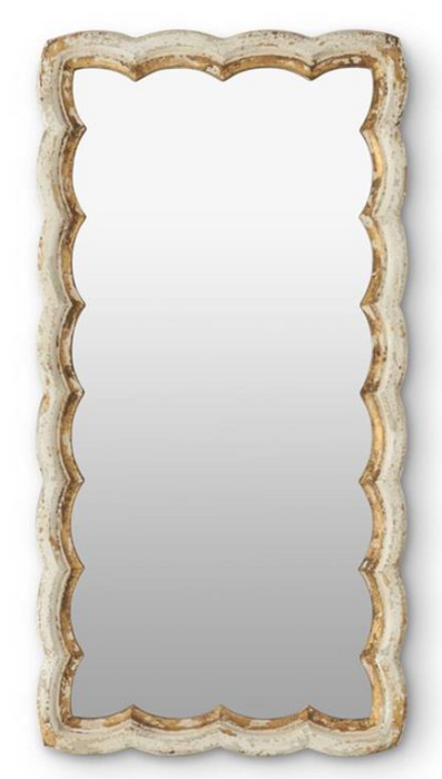 RECTANGULAR CREAM & GOLD SCALLOPED WOOD FRAMED WALL MIRROR