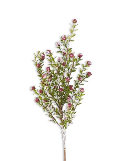 Glittered Snowy Berry Leaf Stem - 2 Colors