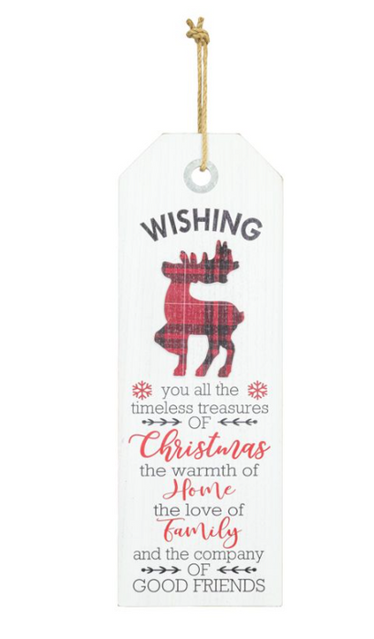 Plaid Deer Christmas Wishes Tag Sign