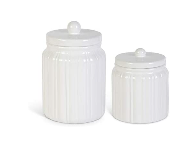 White Ribbed Ceramic Lidded Canisters - 3 Options