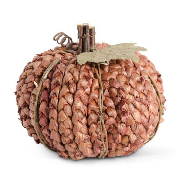 Orange Braided Cornhusk Pumpkin w/Grapevine Accents- 3 Sizes