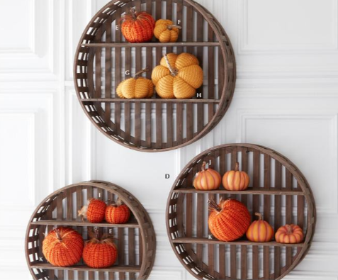 Round Double Shelf Natural Bamboo Slat Wall - 3 Sizes