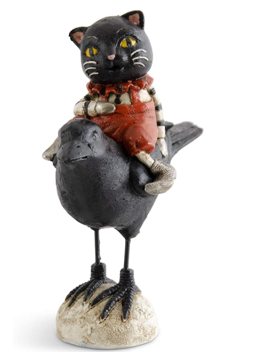 Black Cat Riding Crow with Metal Legs