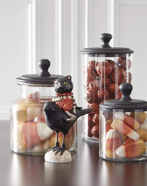 Black Cat Riding Crow with Metal Legs