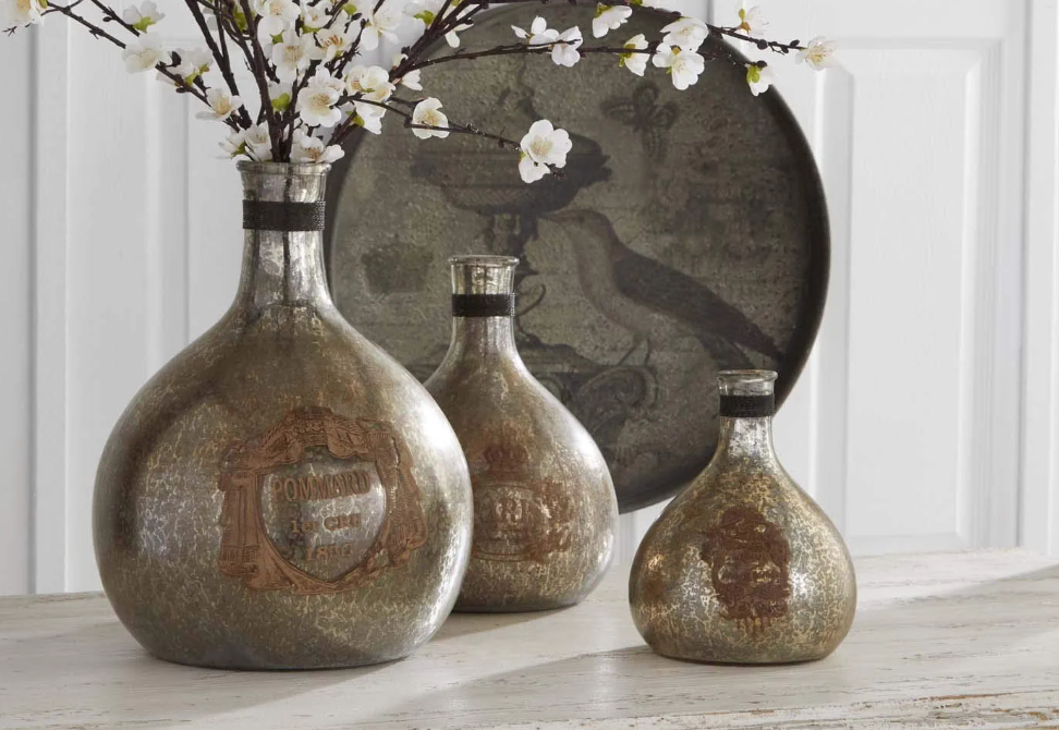 Antiqued Mercury Glass Bottles - 3 Sizes