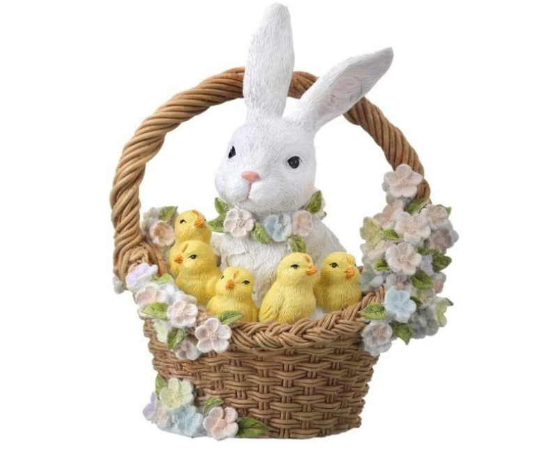 Bunny and Chicks in Flower Basket Figurine