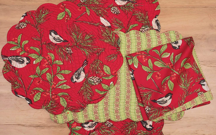 Chickadee Red Rectangle Placemat - Set of 6