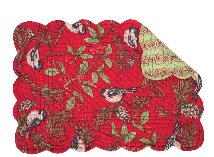 Chickadee Red Rectangle Placemat - Set of 6