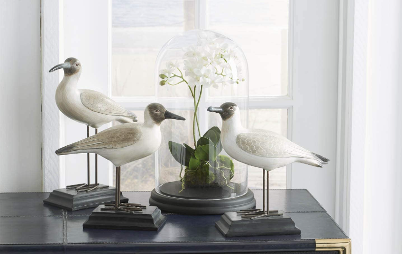 Cream and Brown Resin Seagulls with Metal Legs - Set of 3