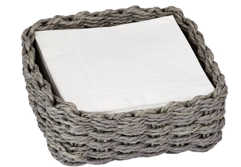 Woven Basket Napkin Holder Caddy, Cocktail Size, Grey