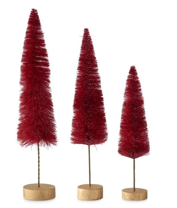 Green Bottle Brush Trees with Metal Spindle - Set of 3 - 2 Colors