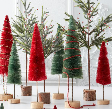 Green Bottle Brush Trees with Metal Spindle - Set of 3 - 2 Colors