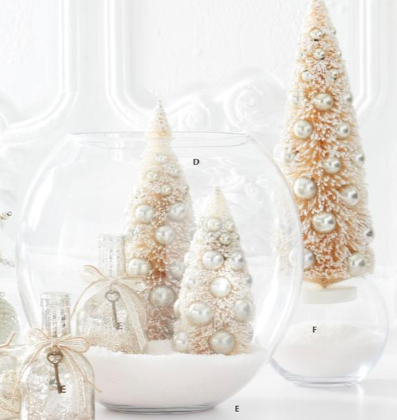 Cream Bottle Brush Trees w/Champagne Ornaments