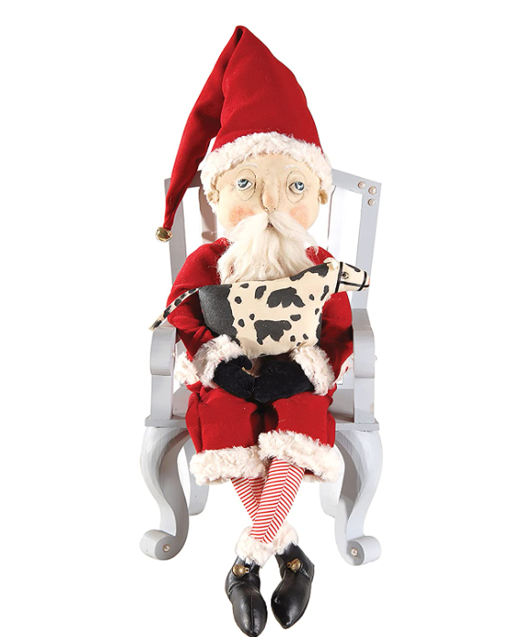 Wilber Santa with Cow Christmas Fabric Doll Figurine 30 inch - Joe Spencer