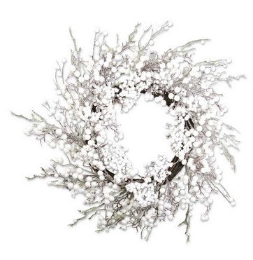 White Flocked Berry Wreath  - 24"